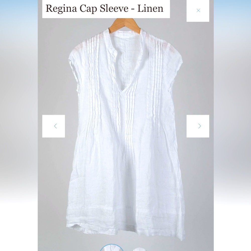 CP Shades Regina Cap Sleeve White Linen Dress Small